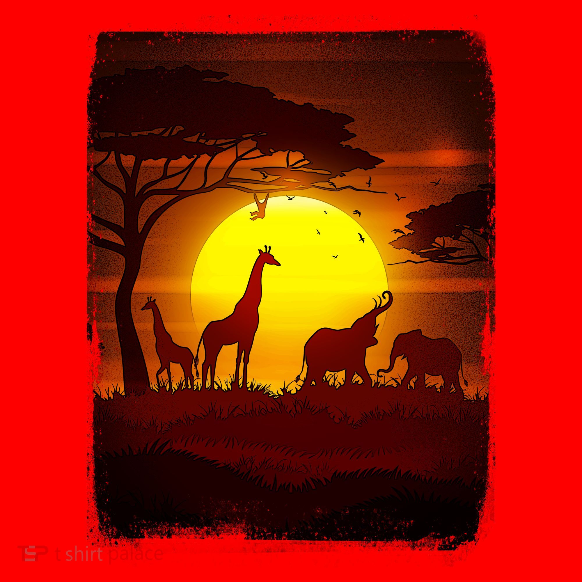 African Safari Animals Sunset Scene Santa Hat