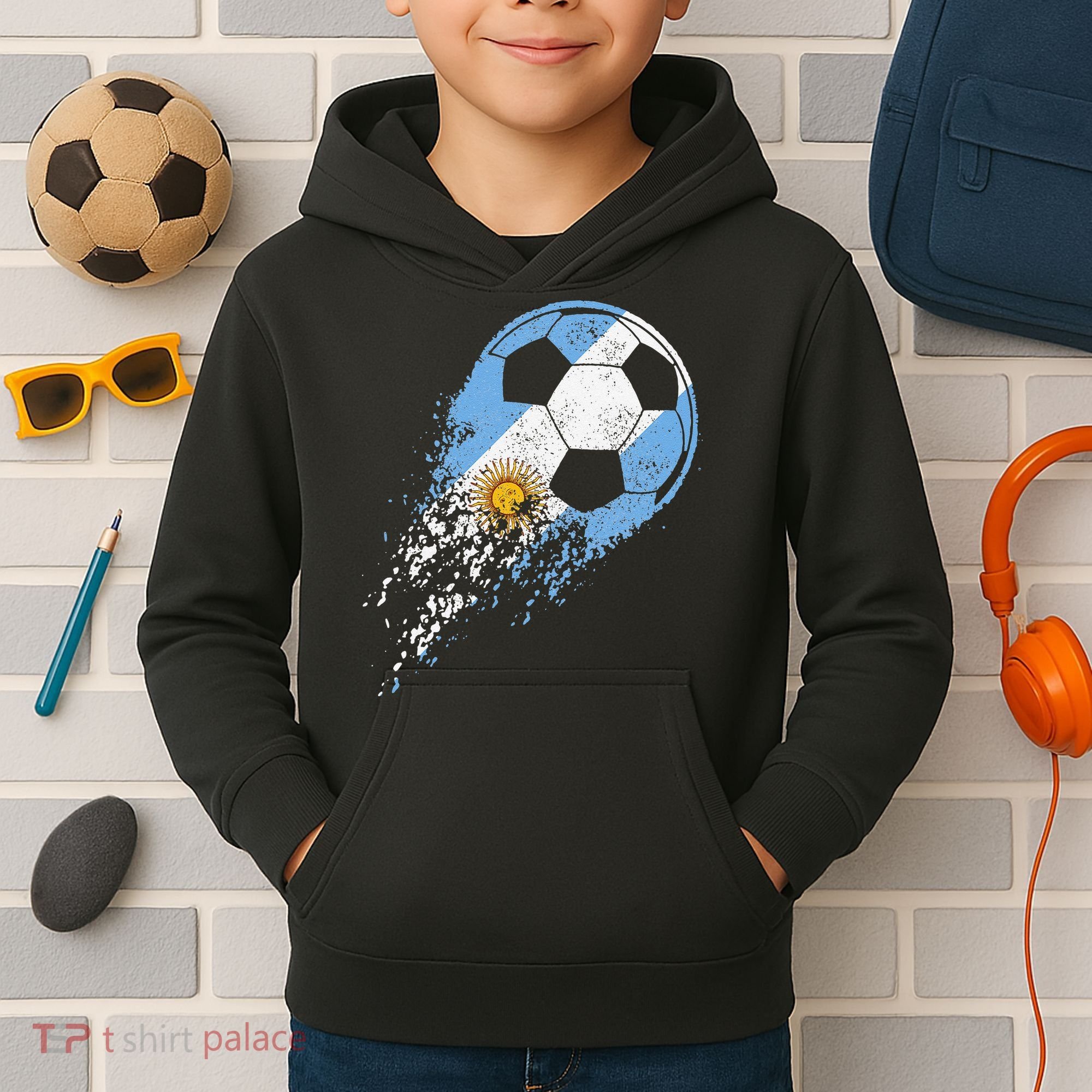 Argentina Soccer Argentinian Flag Pride Soccer Player Kids Hoodie