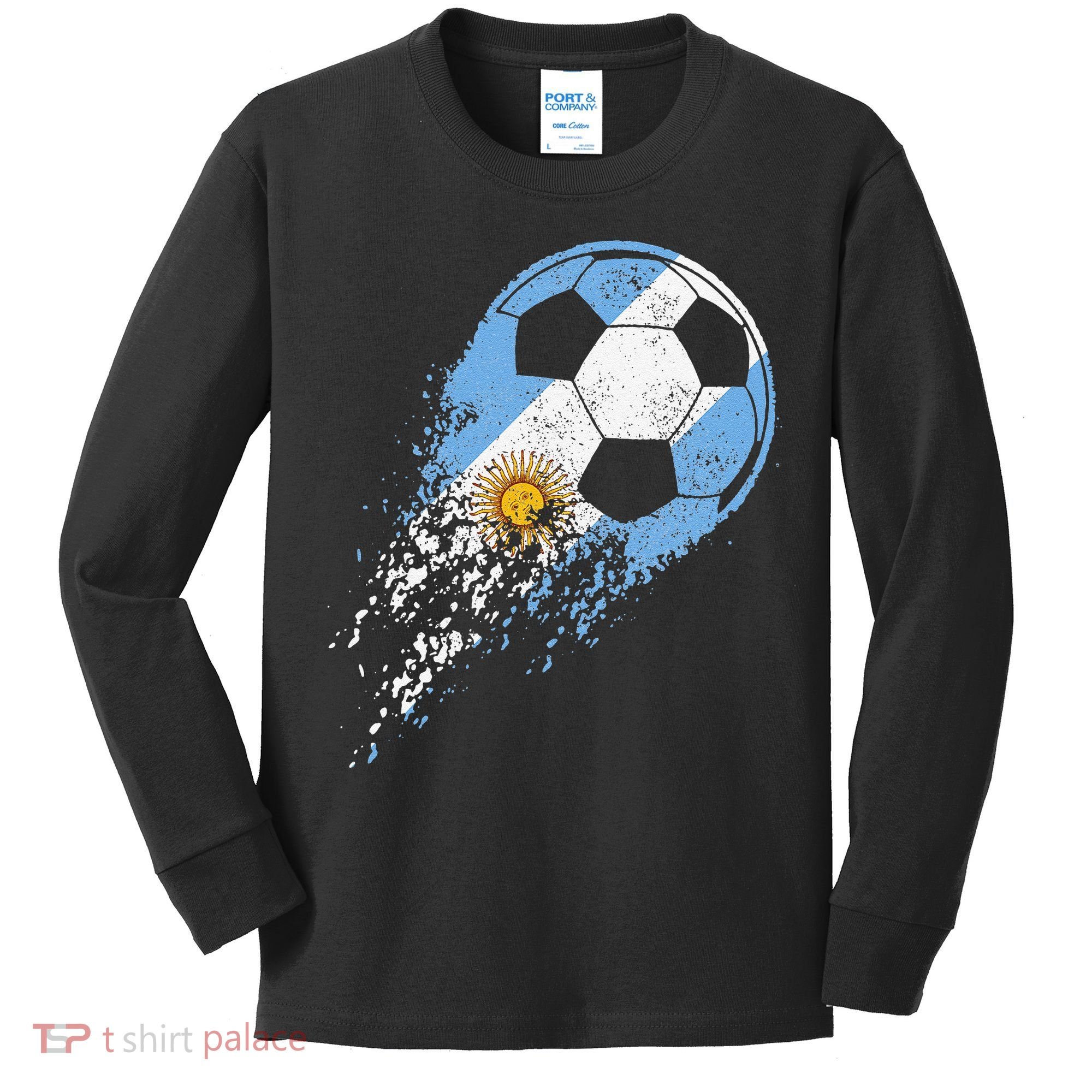 Argentina Soccer Argentinian Flag Pride Soccer Player Kids Long Sleeve Shirt