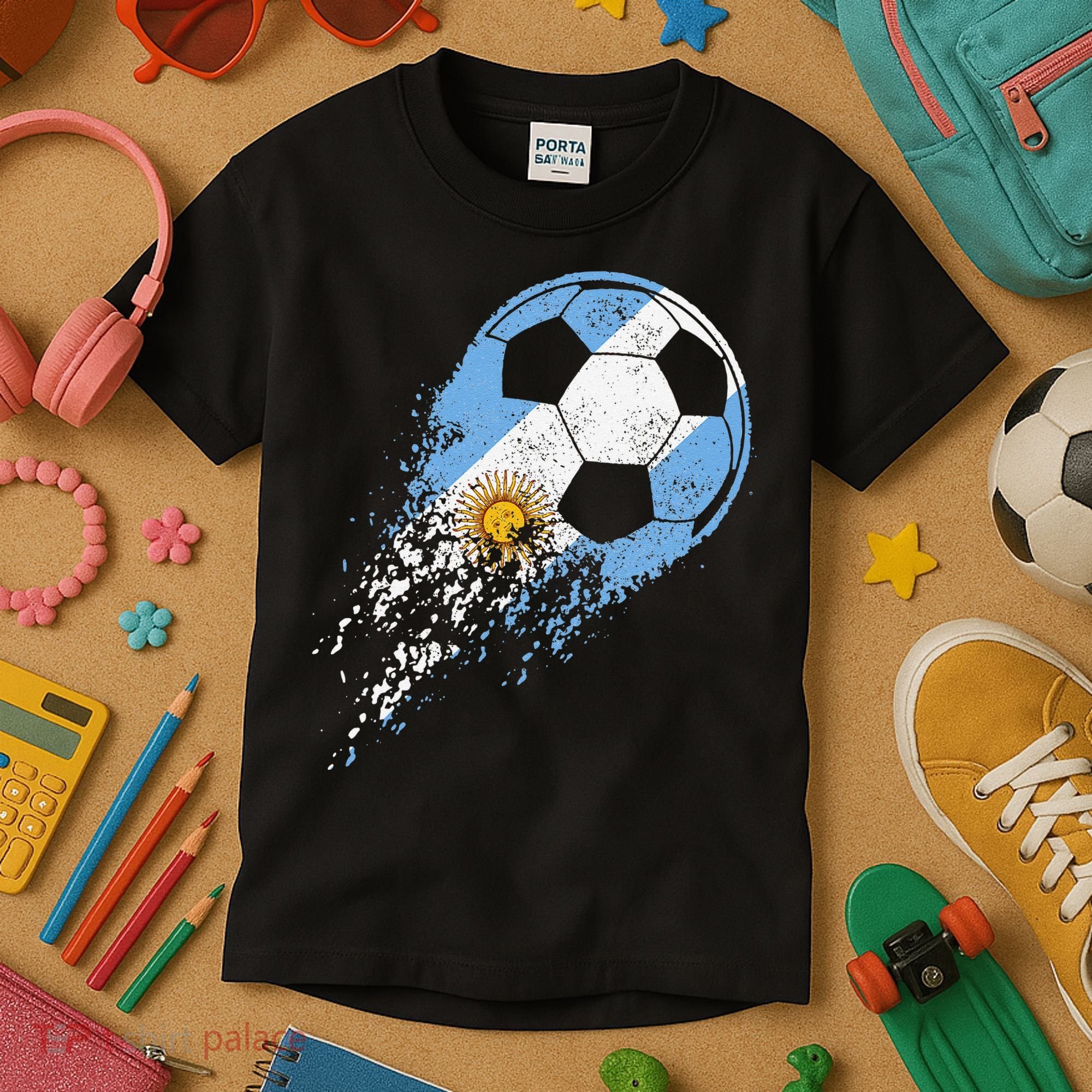 Argentina Soccer Argentinian Flag Pride Soccer Player Kids T-Shirt