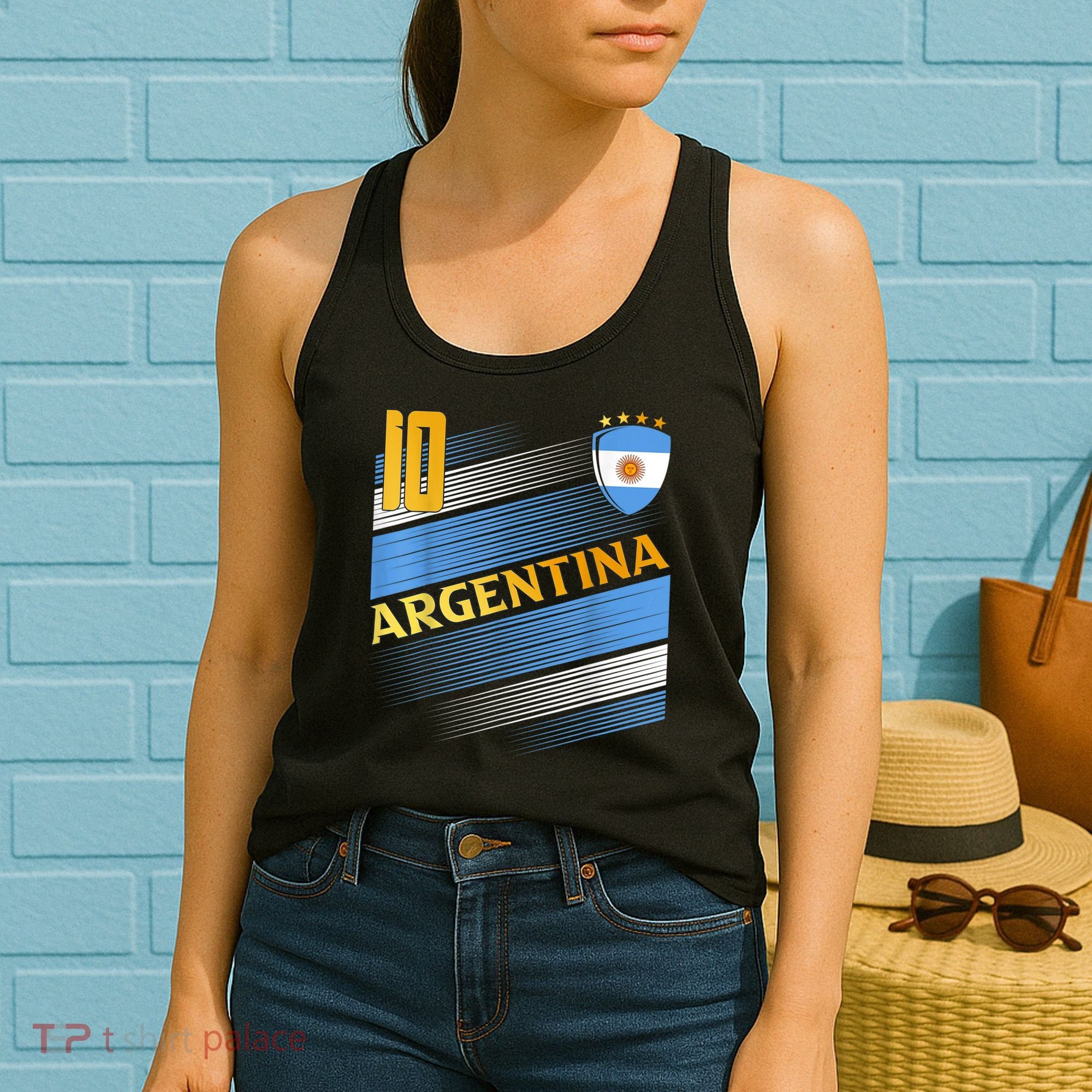 Argentina Soccer Argentinian Flag Football Retro 10 Jersey Women's Tank Top