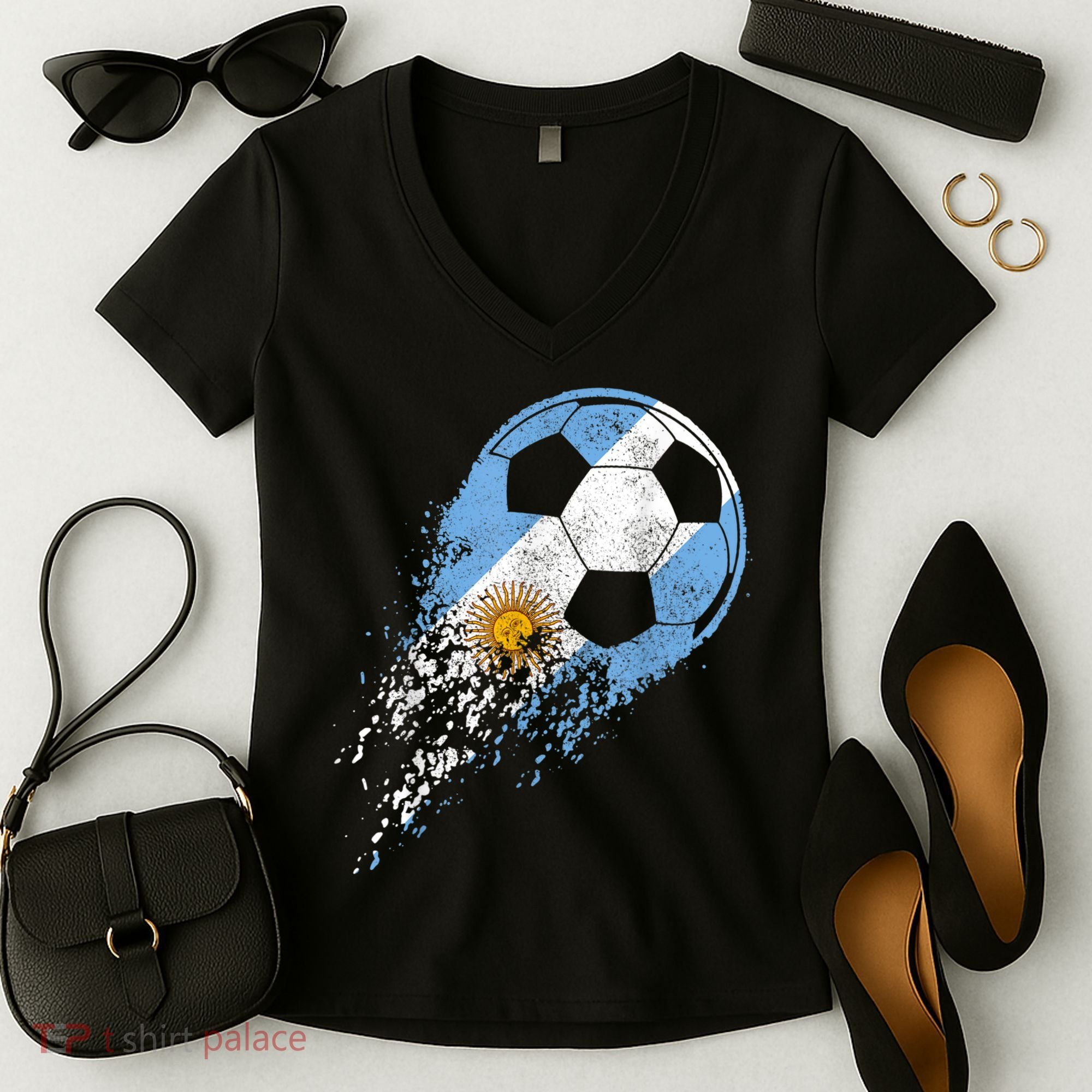 Argentina Soccer Argentinian Flag Pride Soccer Player Women's V-Neck T-Shirt