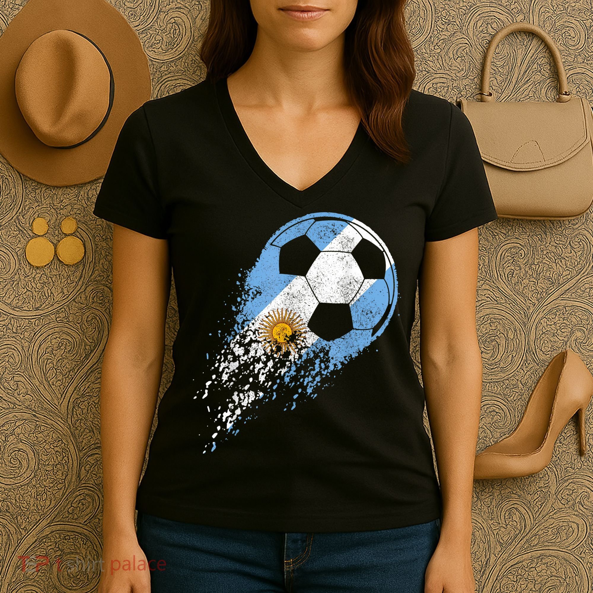 Argentina Soccer Argentinian Flag Pride Soccer Player Women's V-Neck T-Shirt