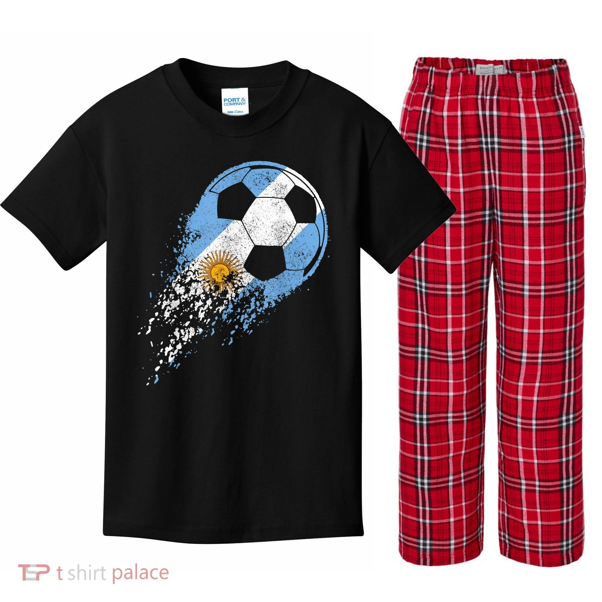 Argentina Soccer Argentinian Flag Pride Soccer Player Kids Plaid Pajama Set