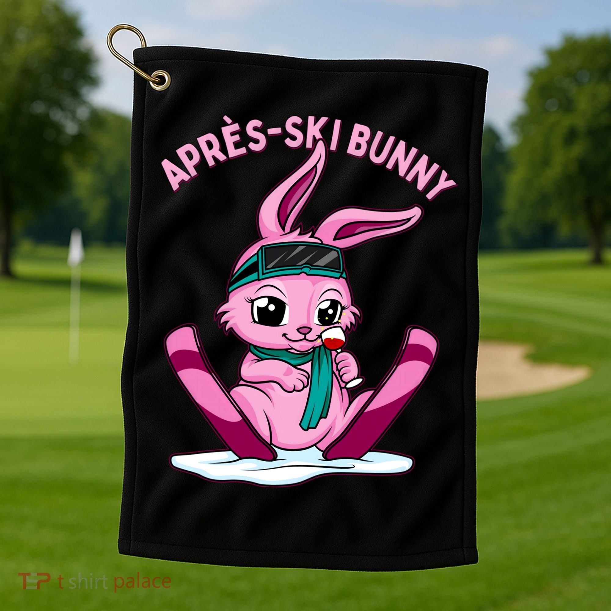 Apres Ski Bunny Ing Wine Funny Skiing Pink Rabbit Party Funny Gift Golf Towel