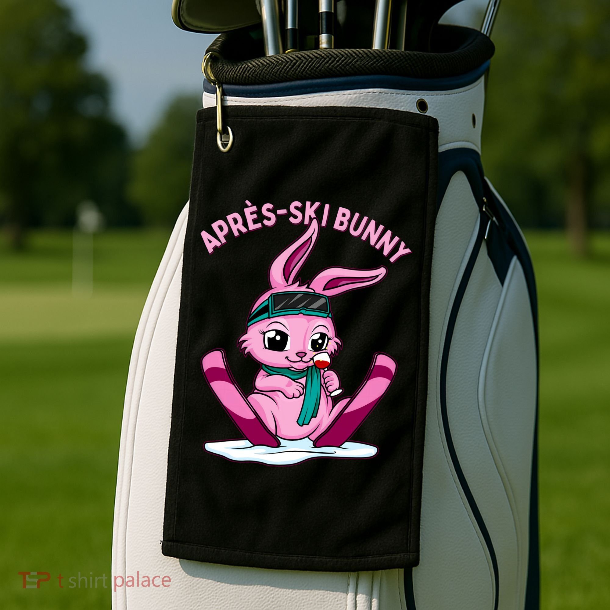 Apres Ski Bunny Ing Wine Funny Skiing Pink Rabbit Party Funny Gift Golf Towel