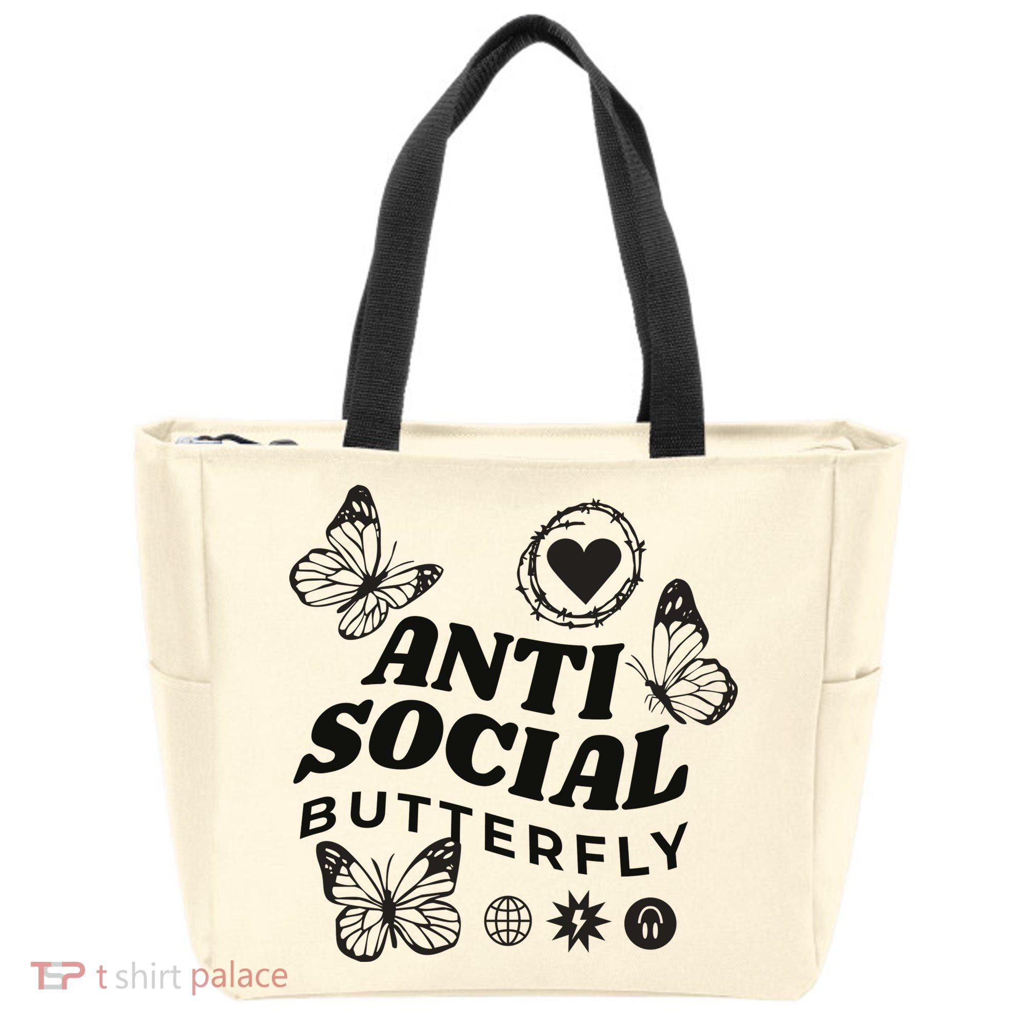 Anti Social Butterfly Retro Tote Bag