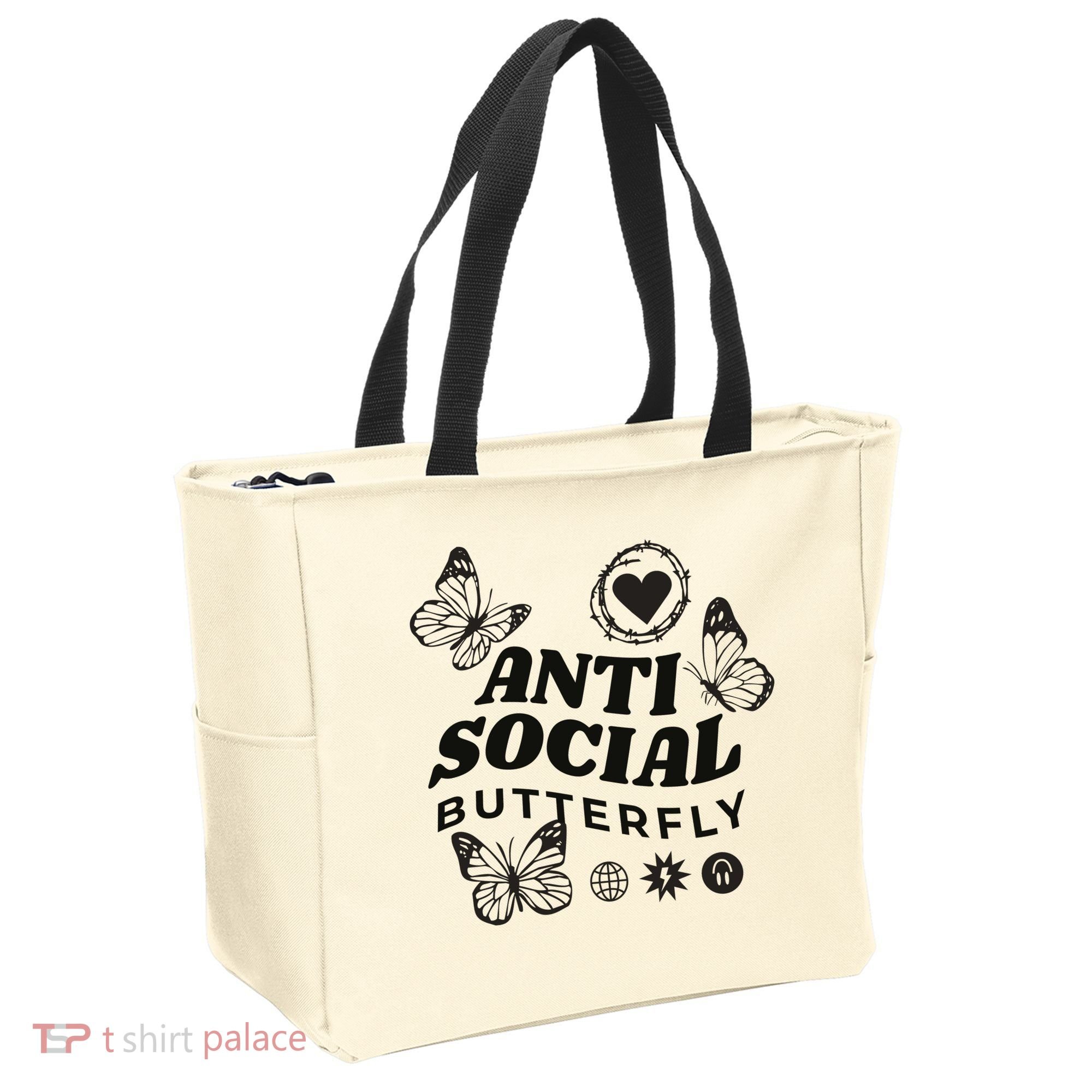 Anti Social Butterfly Retro Tote Bag