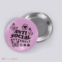 Anti Social Butterfly Retro Button thumb 0