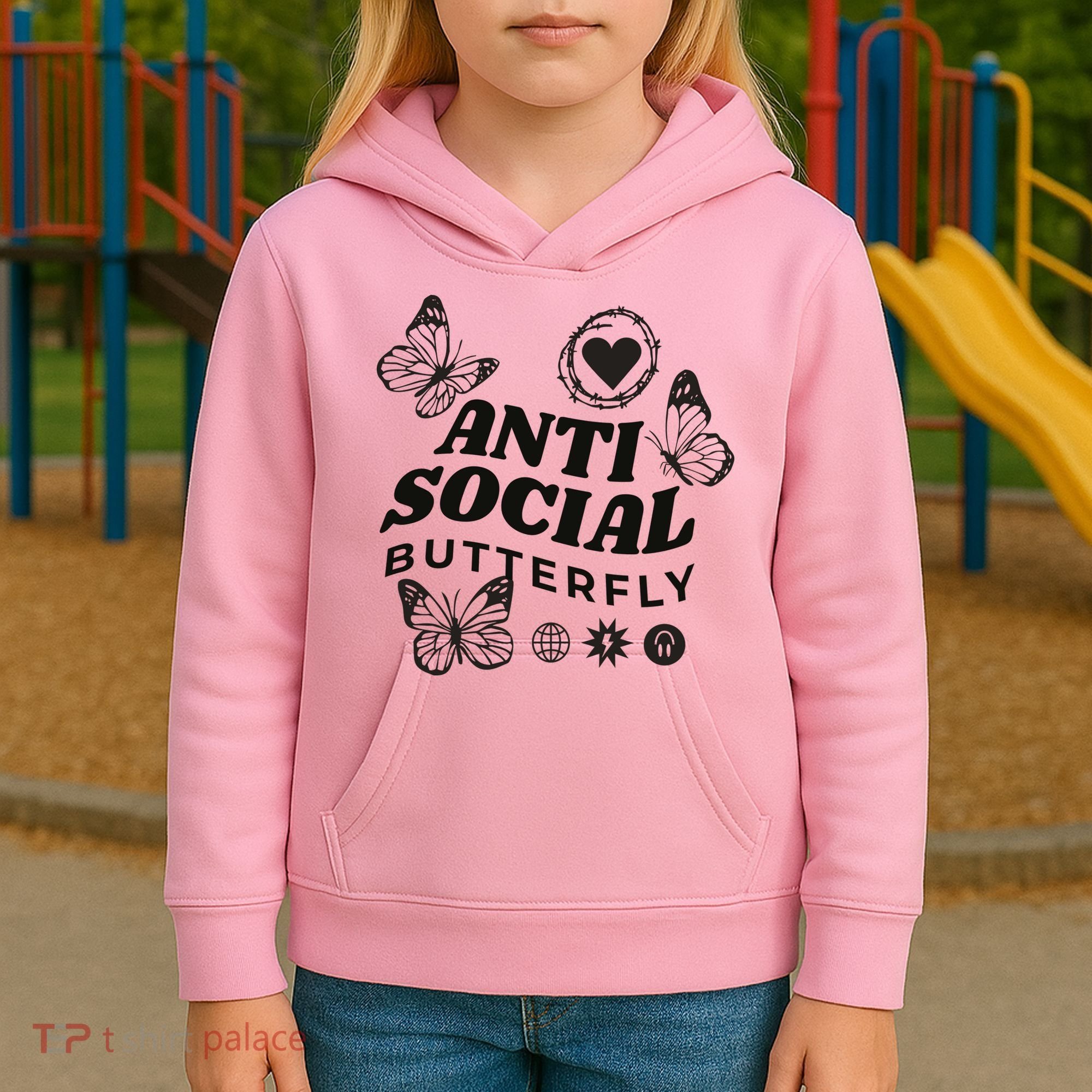 Anti Social Butterfly Retro Kids Hoodie