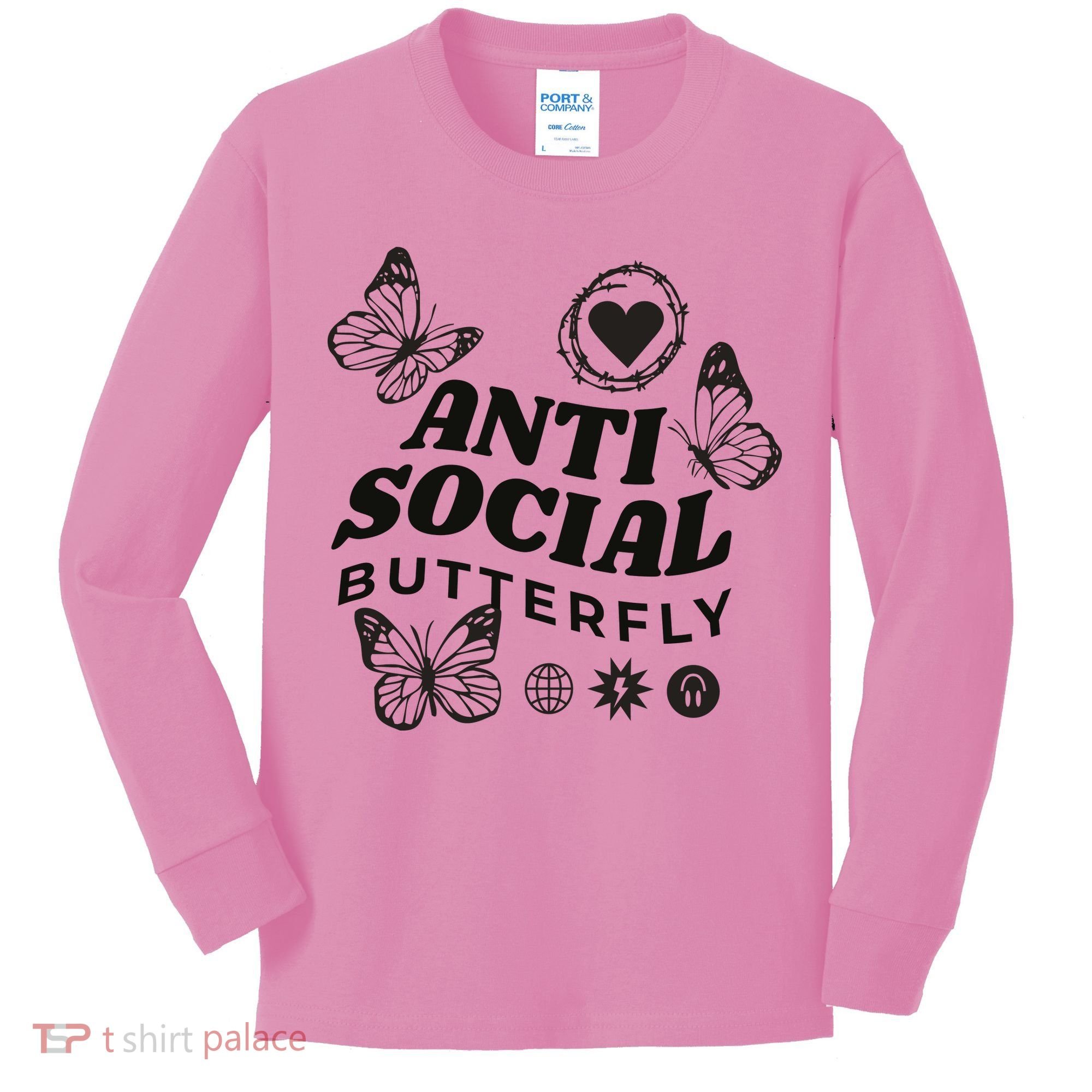 Anti Social Butterfly Retro Kids Long Sleeve Shirt