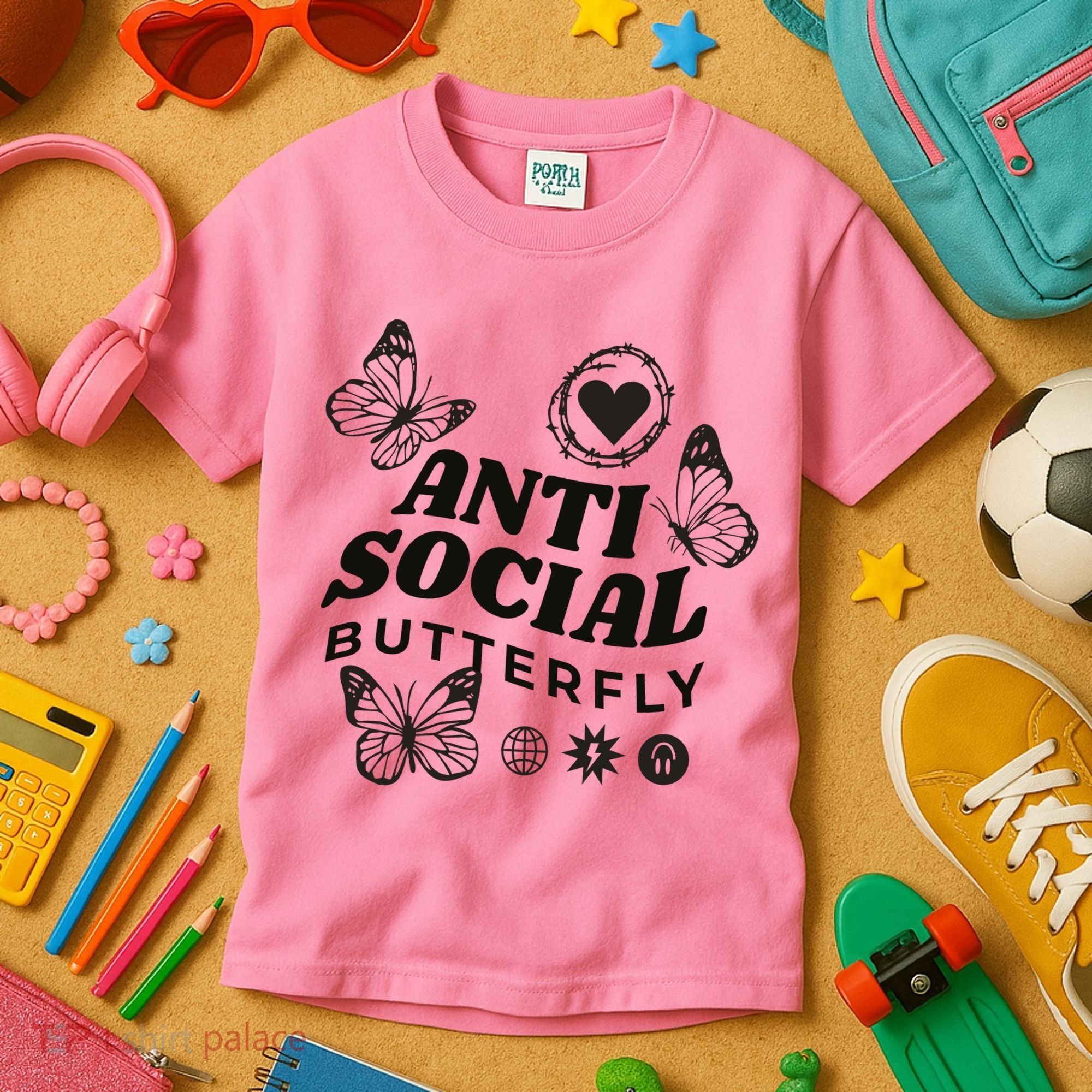 Anti Social Butterfly Retro Kids T-Shirt