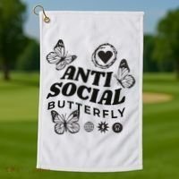 Anti Social Butterfly Retro Golf Towel thumb 1