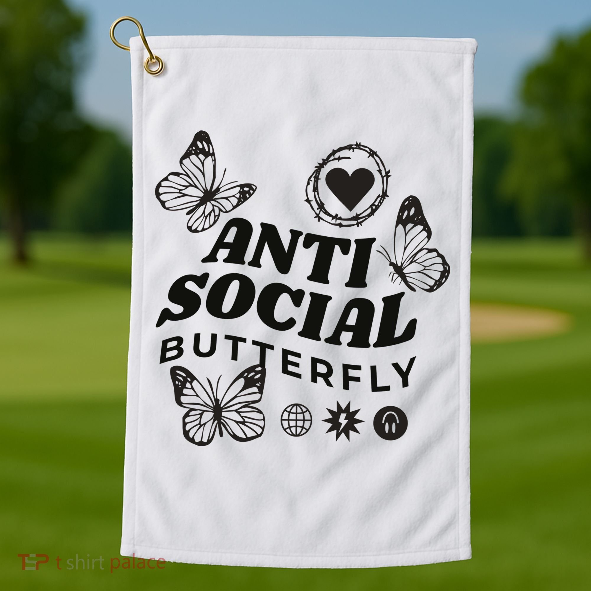 Anti Social Butterfly Retro Golf Towel