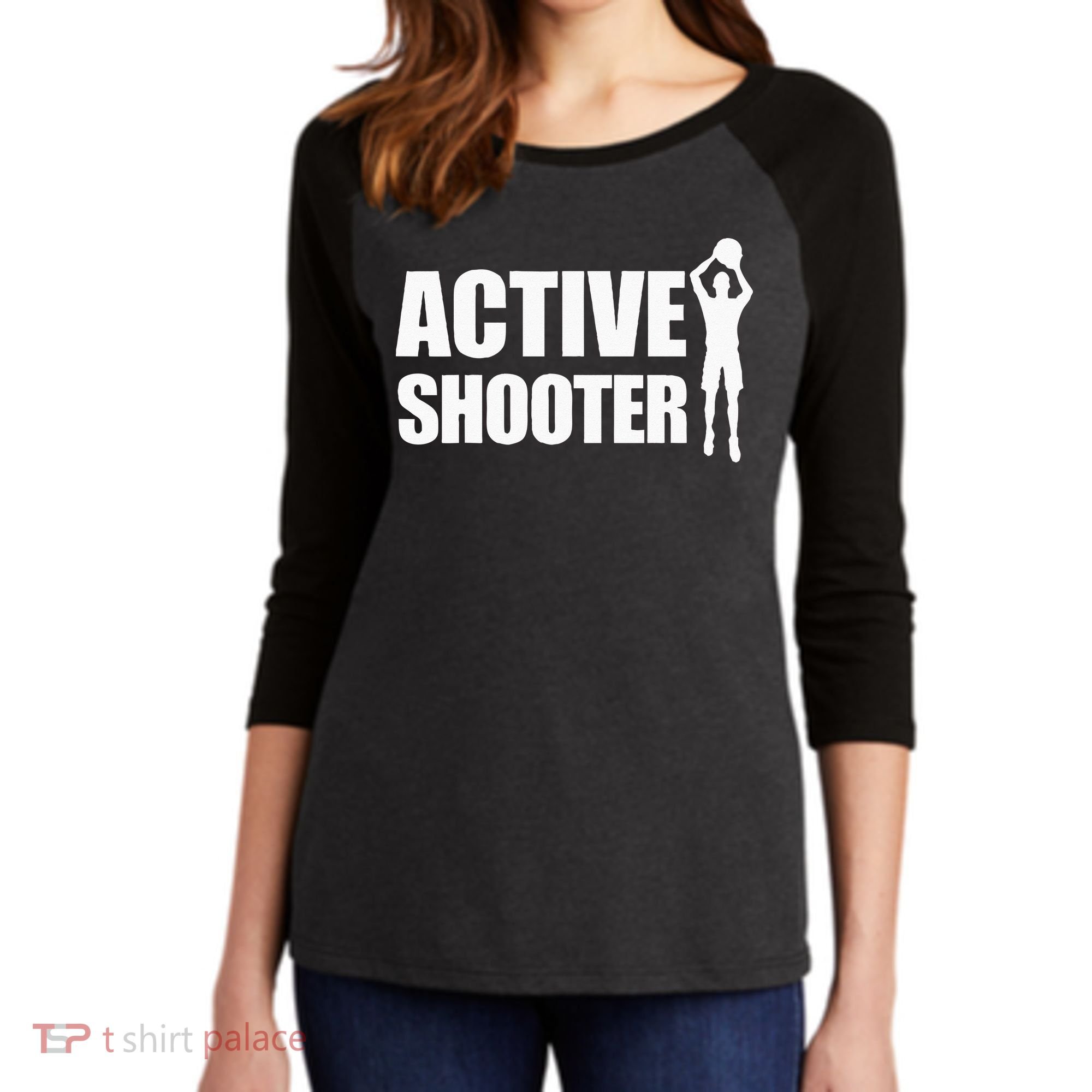 Active Shooter Basketball Player Basketball Active Shooter Women's Tri-Blend 3/4-Sleeve Raglan Shirt