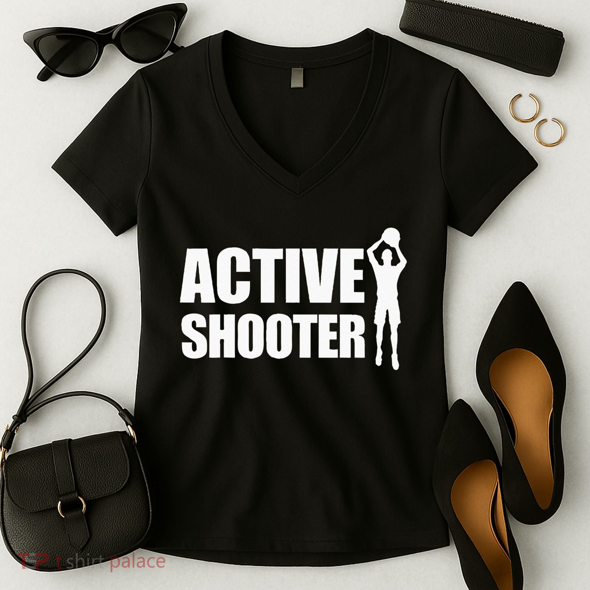 Active Shooter Basketball Player Basketball Active Shooter Women's V-Neck T-Shirt