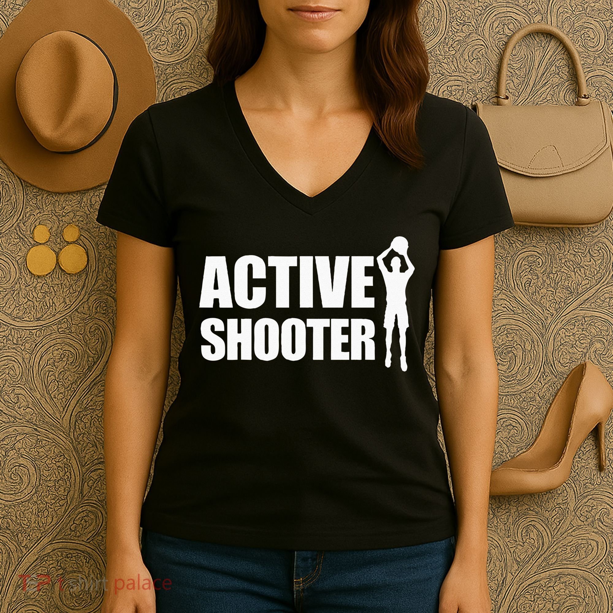 Active Shooter Basketball Player Basketball Active Shooter Women's V-Neck T-Shirt