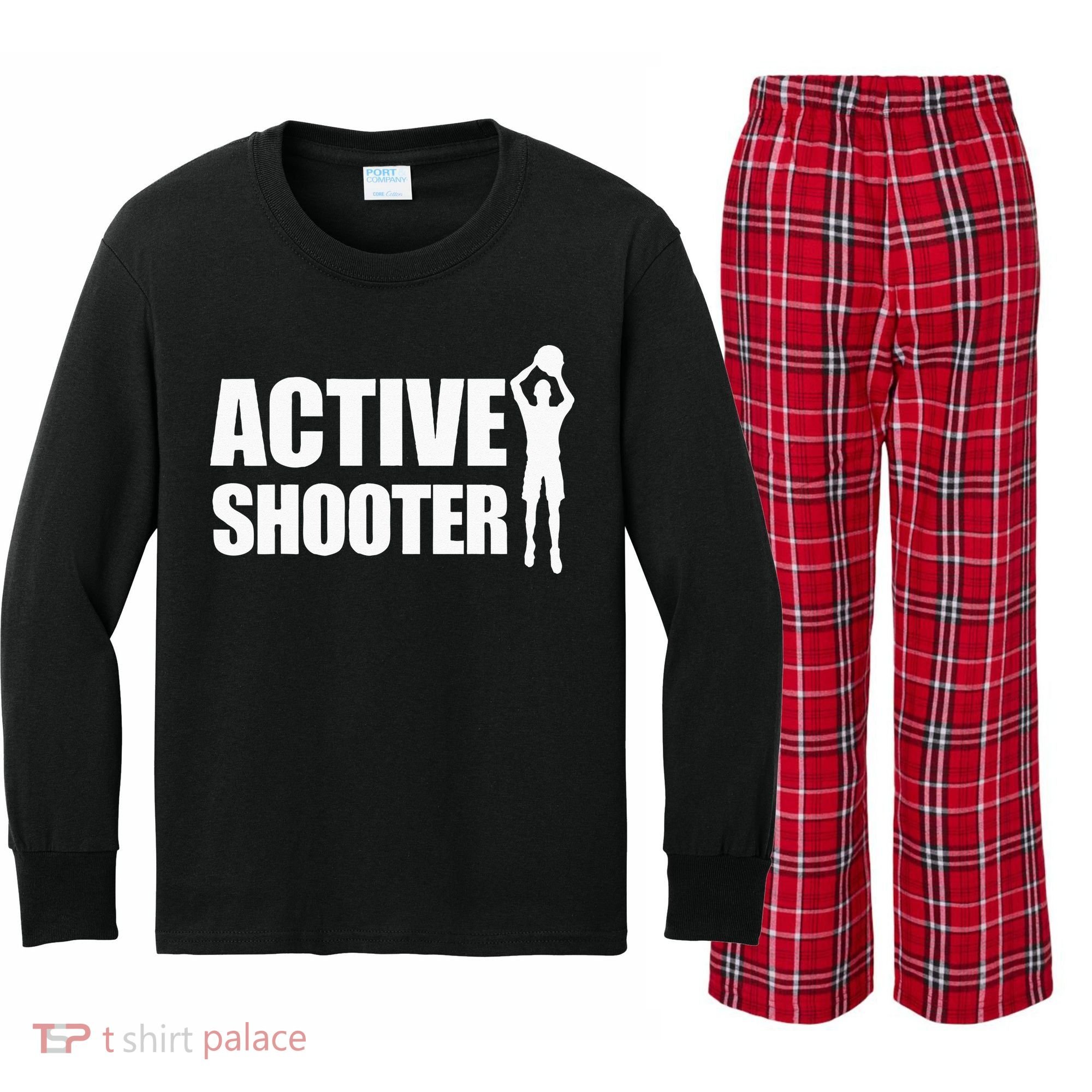 Active Shooter Basketball Player Basketball Active Shooter Kids Long Sleeve Plaid Pajama Set