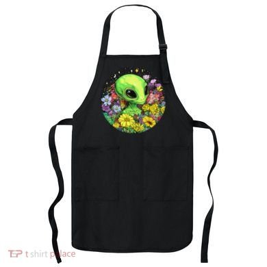 Alien Surrounded By Cosmic Flowers Apron