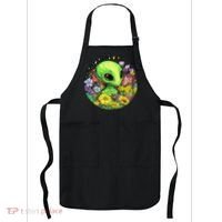 Alien Surrounded By Cosmic Flowers Apron thumb 0
