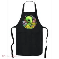 Alien Surrounded By Cosmic Flowers Apron thumb 0