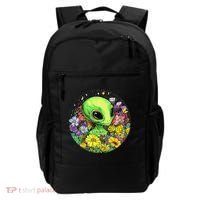 Alien Surrounded By Cosmic Flowers Backpack thumb 0