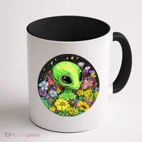 Alien Surrounded By Cosmic Flowers Coffee Mug thumb 1