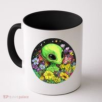 Alien Surrounded By Cosmic Flowers Coffee Mug thumb 0