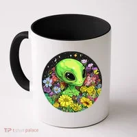 Alien Surrounded By Cosmic Flowers Coffee Mug thumb 0