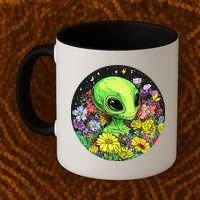 Alien Surrounded By Cosmic Flowers Coffee Mug thumb 2