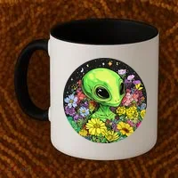 Alien Surrounded By Cosmic Flowers Coffee Mug thumb 2