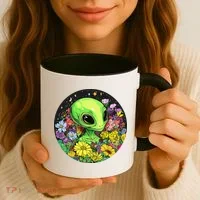 Alien Surrounded By Cosmic Flowers Coffee Mug thumb 3