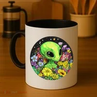 Alien Surrounded By Cosmic Flowers Coffee Mug thumb 4