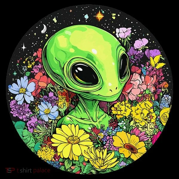 Alien Surrounded By Cosmic Flowers Coffee Mug