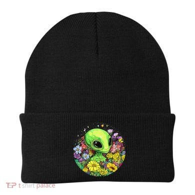 Alien Surrounded By Cosmic Flowers Beanie
