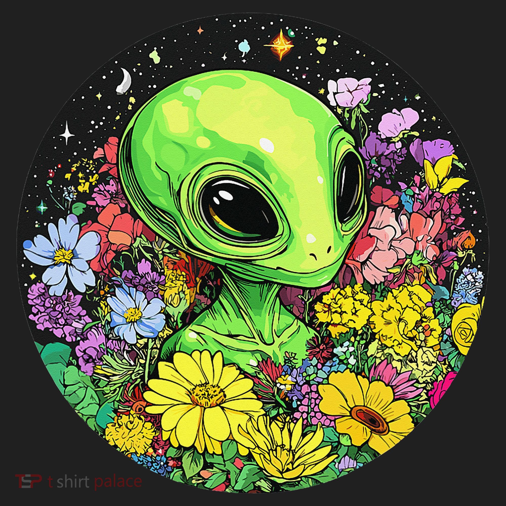 Alien Surrounded By Cosmic Flowers Beanie