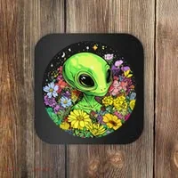 Alien Surrounded By Cosmic Flowers Coaster thumb 0