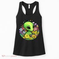 Alien Surrounded By Cosmic Flowers Women's Tank Top thumb 0