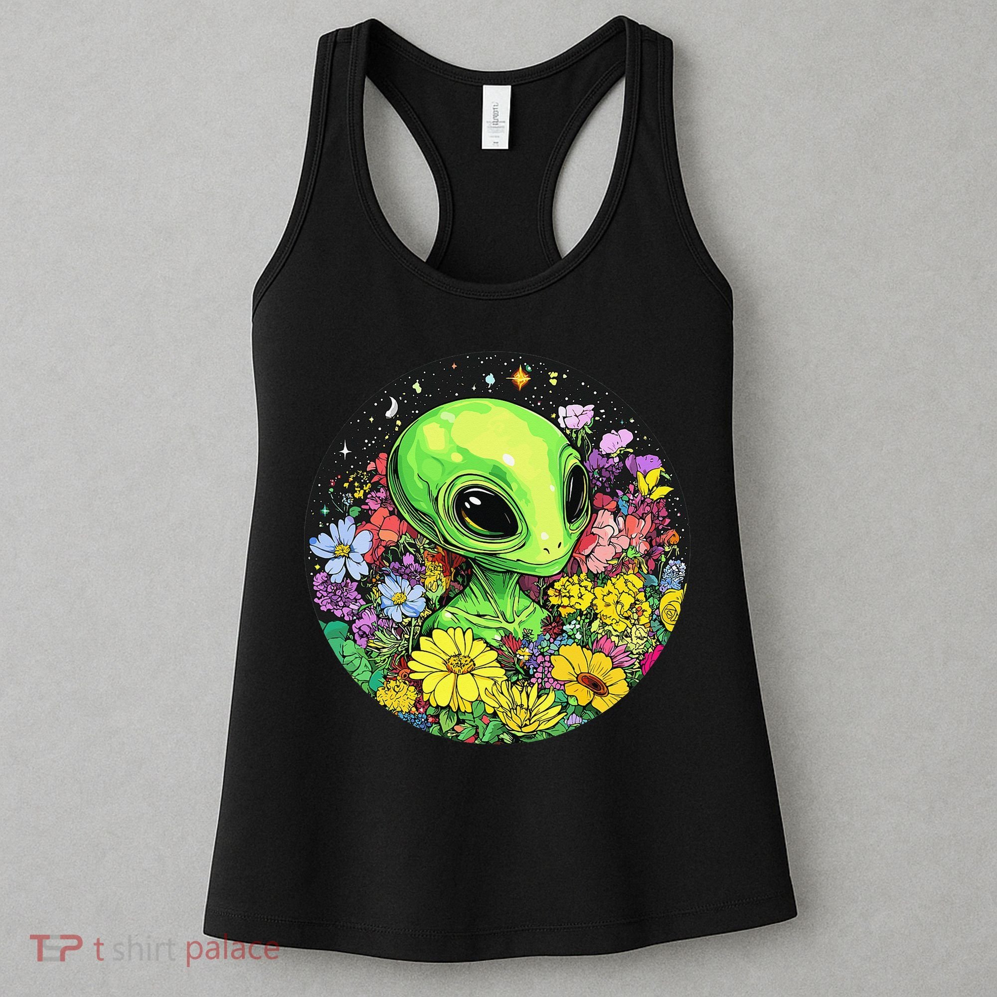 Alien Surrounded By Cosmic Flowers Women's Tank Top