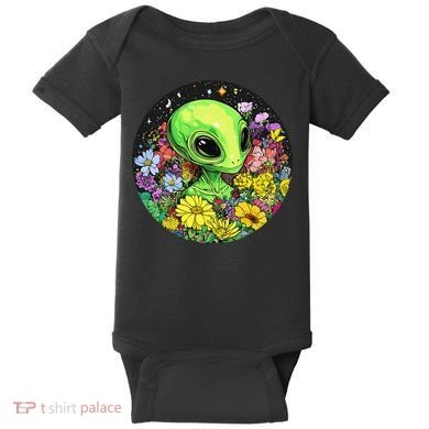 Alien Surrounded By Cosmic Flowers Baby Bodysuit