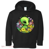 Alien Surrounded By Cosmic Flowers Toddler Hoodie thumb 0