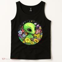 Alien Surrounded By Cosmic Flowers Tank Top thumb 2