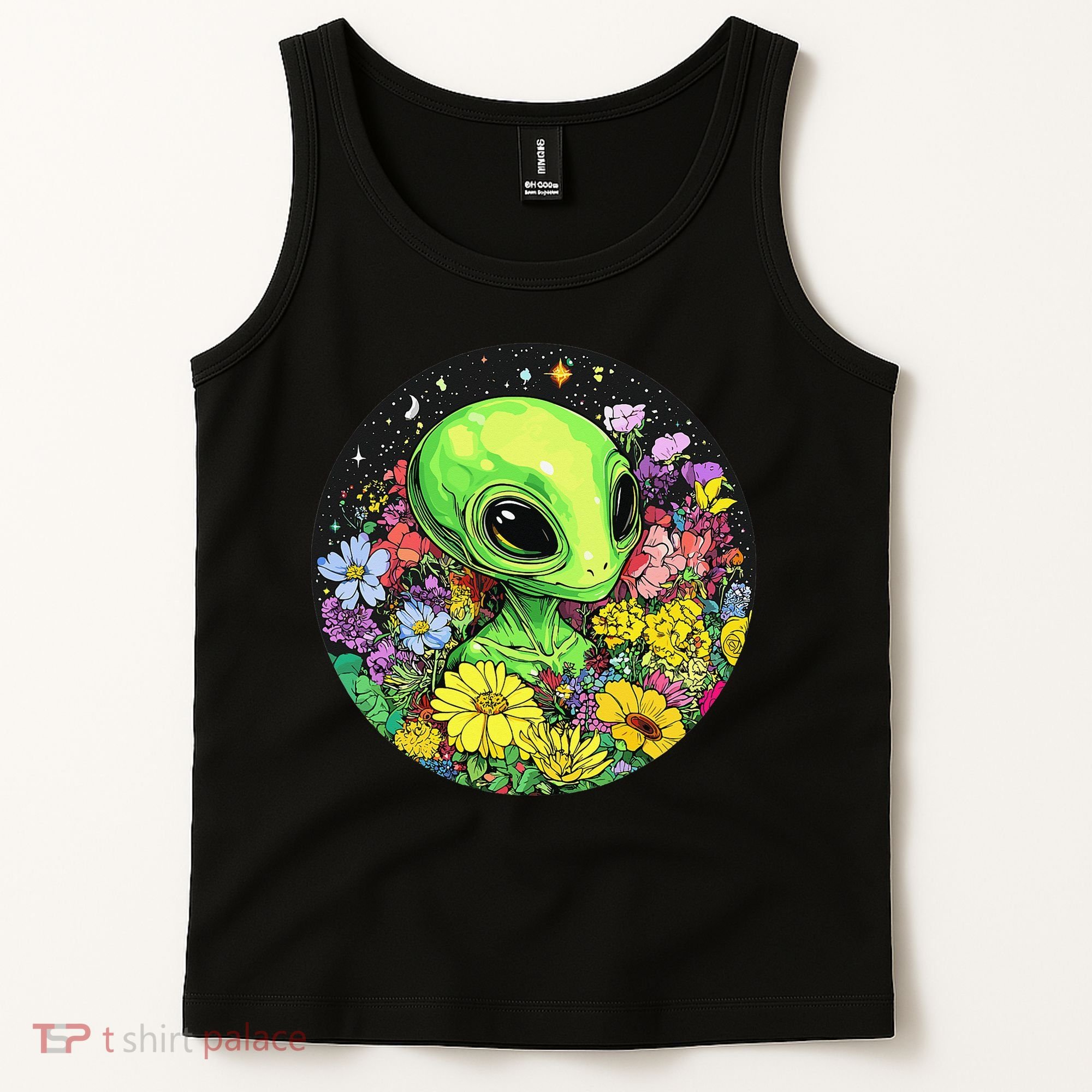 Alien Surrounded By Cosmic Flowers Tank Top