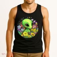 Alien Surrounded By Cosmic Flowers Tank Top thumb 3