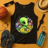 Alien Surrounded By Cosmic Flowers Tank Top thumb 4
