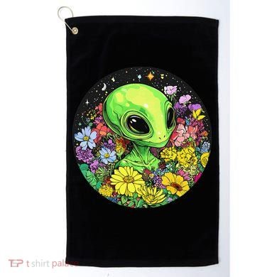 Alien Surrounded By Cosmic Flowers Golf Towel
