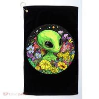 Alien Surrounded By Cosmic Flowers Golf Towel thumb 0