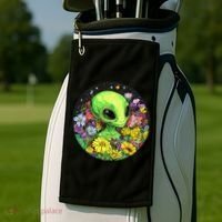 Alien Surrounded By Cosmic Flowers Golf Towel thumb 2