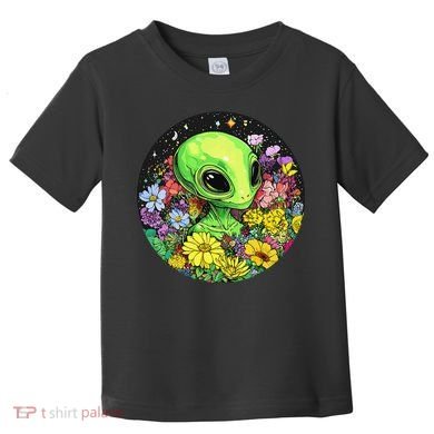 Alien Surrounded By Cosmic Flowers Toddler T-Shirt