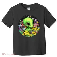 Alien Surrounded By Cosmic Flowers Toddler T-Shirt thumb 0